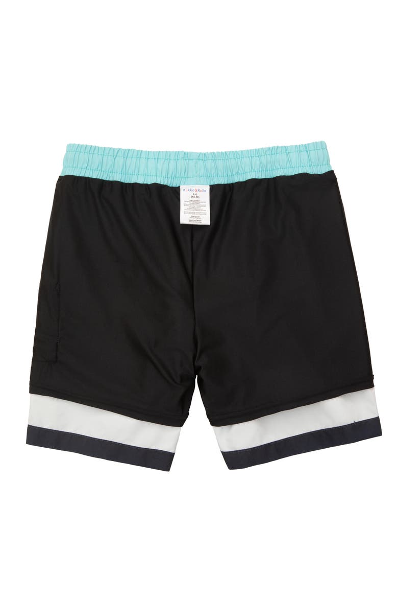 Kids' Print Swim Trunks with Compression Liner UPF 50+, Alternate, color, Aqua Blue Gradient