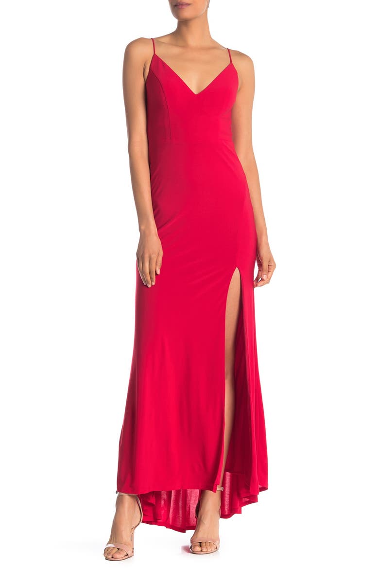 Plunge V-Neck Jersey Gown, Main, color, RED