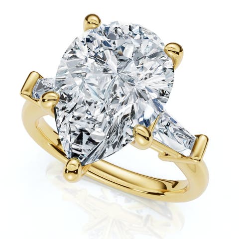 5 3/4Ct Certified Pear & Baguette Diamond Engagement Ring 14k Gold Lab grown