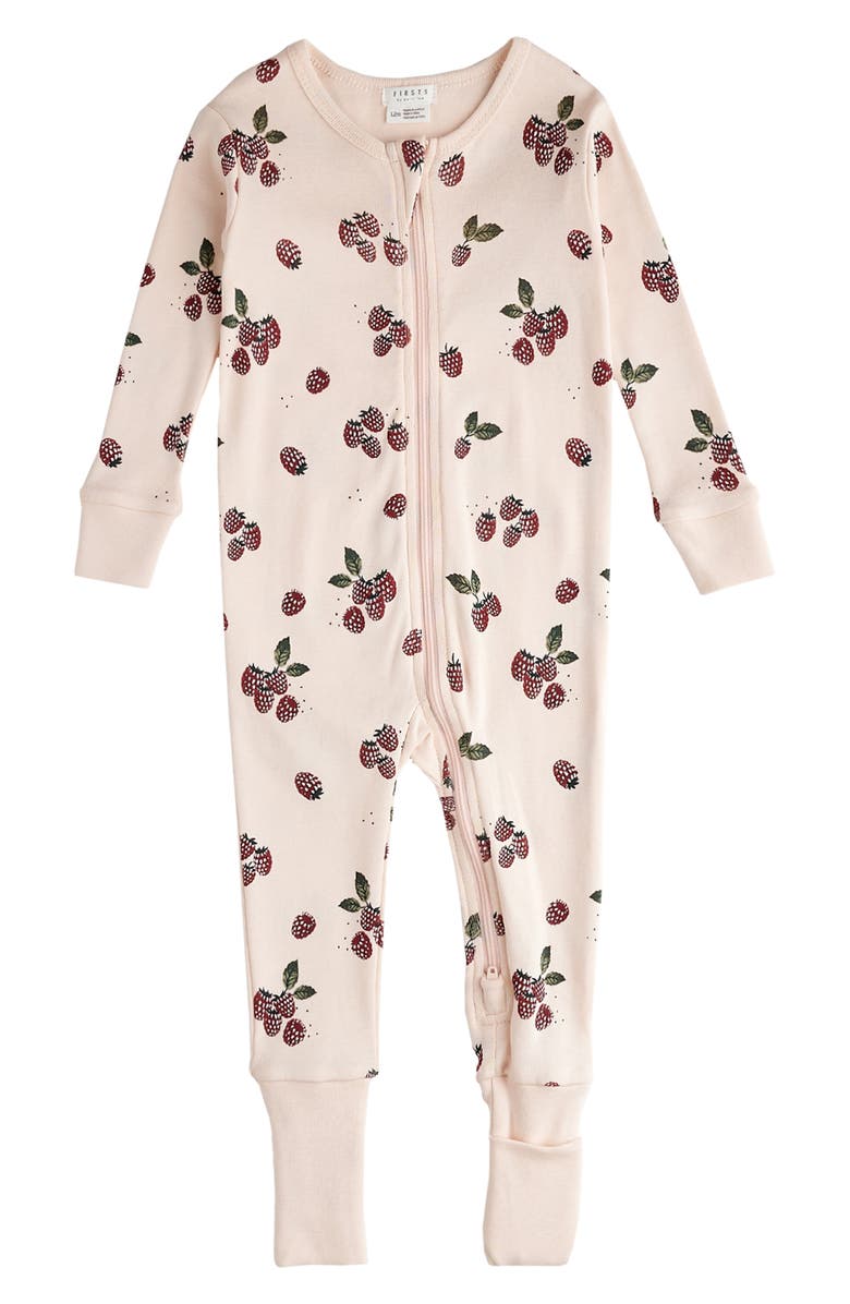 FIRSTS by Petit Lem Berry Print One Piece Cotton Convertible Footie Pajamas, Main, color, 
