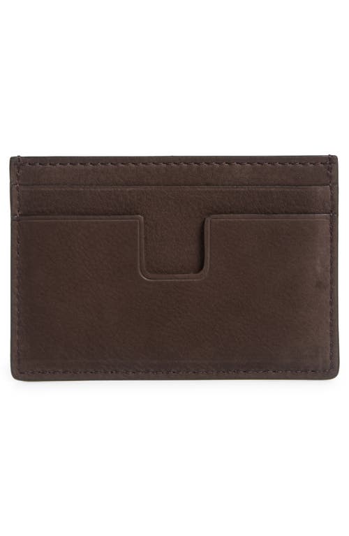 Tom Ford T-line Nubuck Card Case In 1b076 Deep Umber