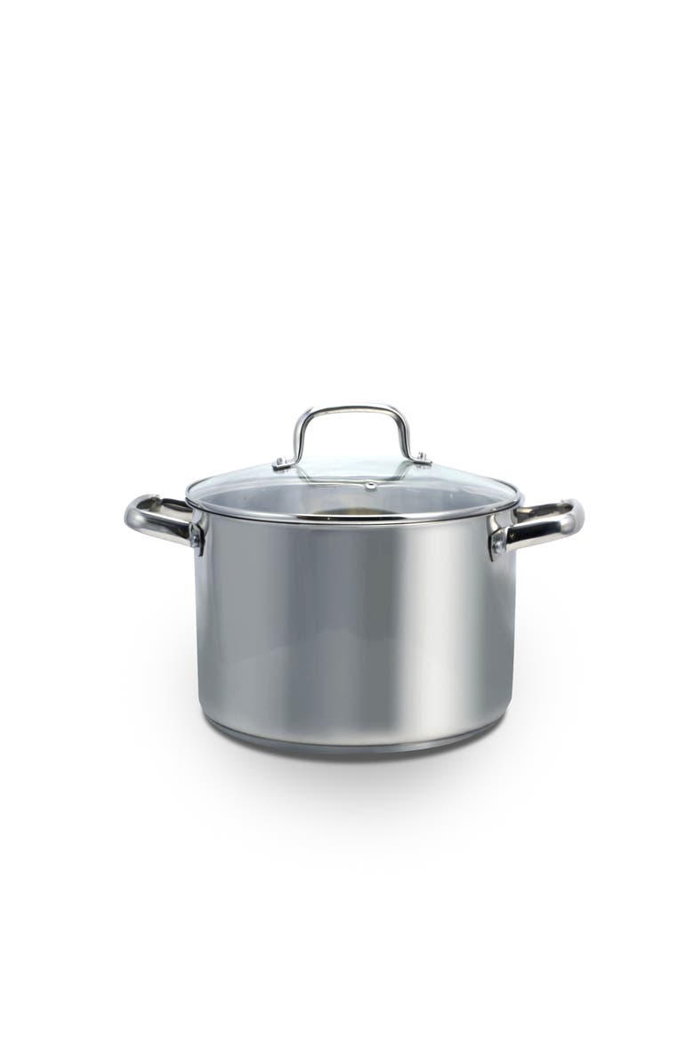 OSTER Adenmore 8 Quart Stainless Steel Stock Pot with Tempe Glass Lid, Alternate, color, Metallic Silver