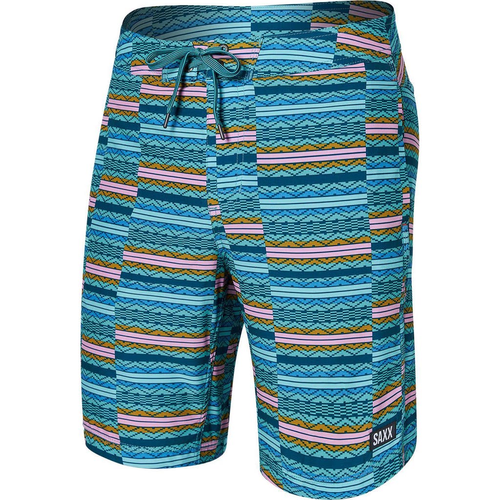 Saxx Betawave 2n1 7-inch Board Shorts In Asher Stripe- Sea Foam