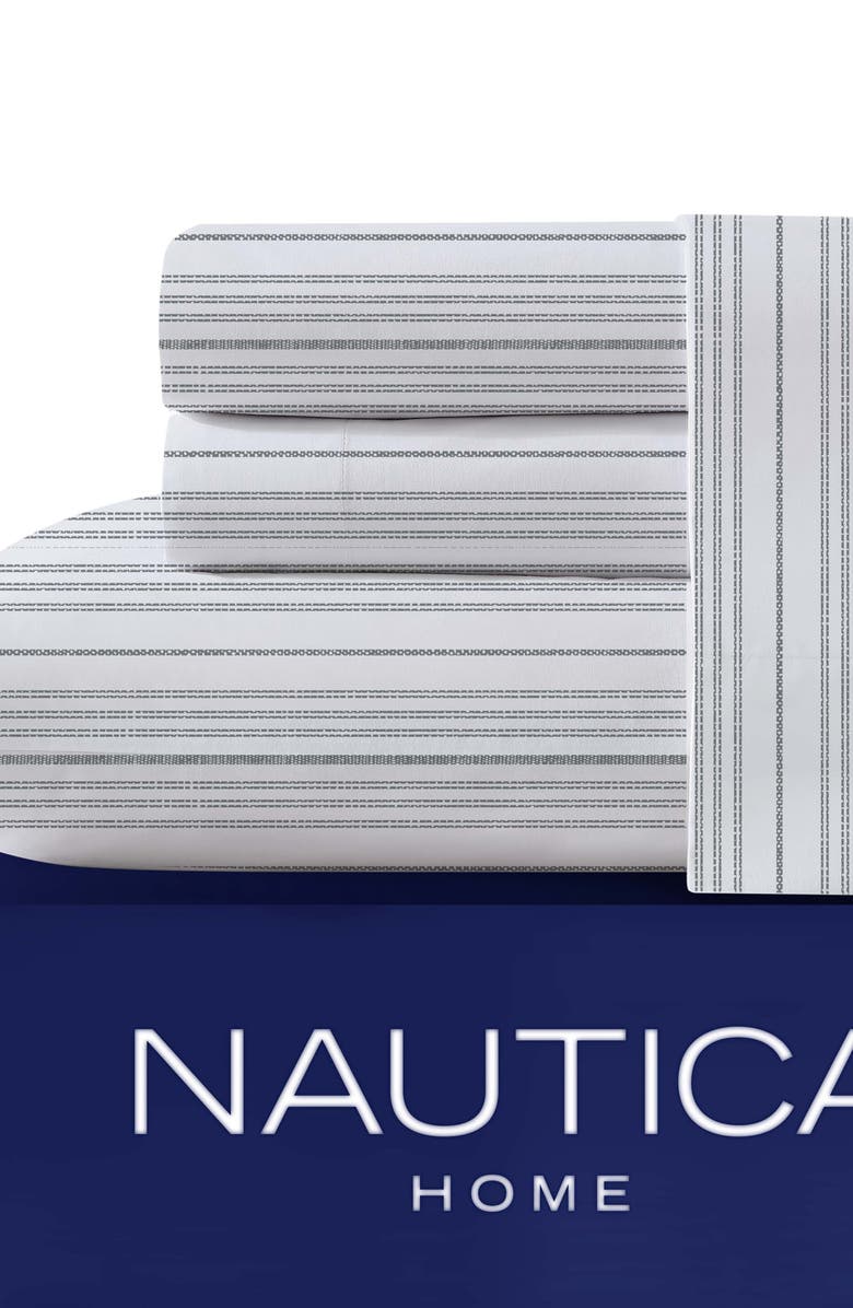 Nautica Coleridge Stripe Fitted Sheet, Alternate, color, Charcoal