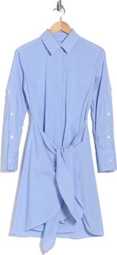 Derek Lam Stripe Long Sleeve Tie Waist Shirtdress