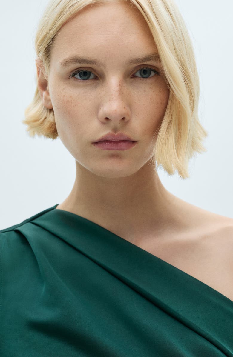 MANGO Pleat Shoulder Ruched One-Shoulder Dress, Alternate, color, 