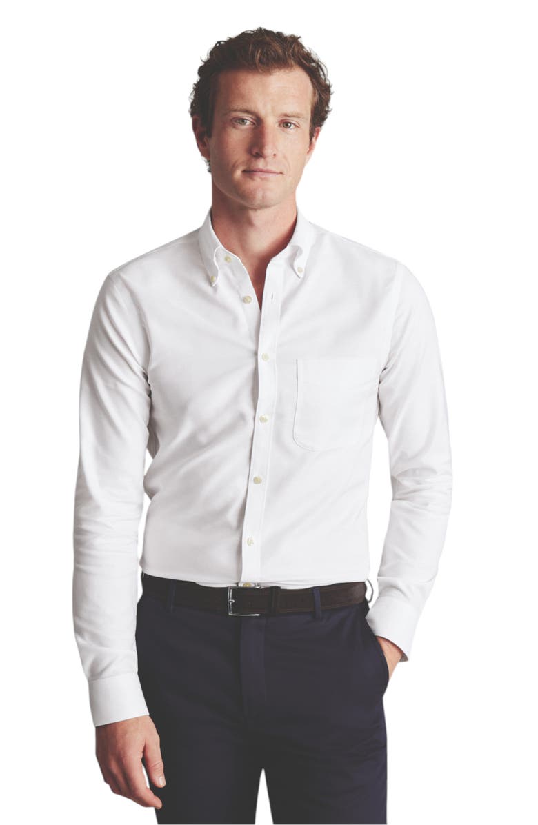 Charles Tyrwhitt Non-Iron Stretch Oxford Shirt, Main, color, White
