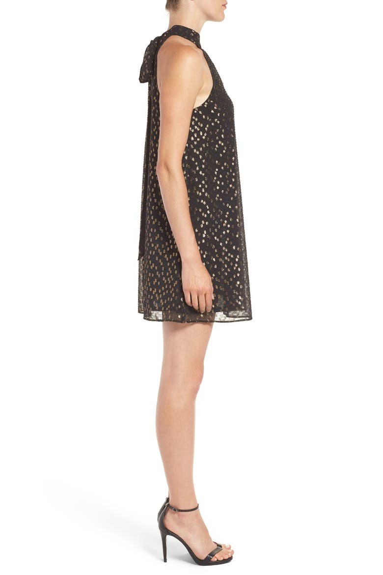 Metallic Halter Dress, Alternate, color, BLACK- GOLD DOT