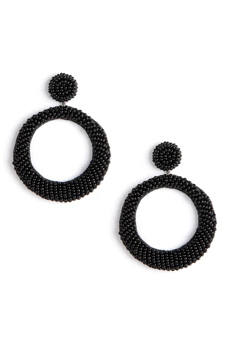 Asta Beaded Hoop Drop Earrings, Main, color, BLACK