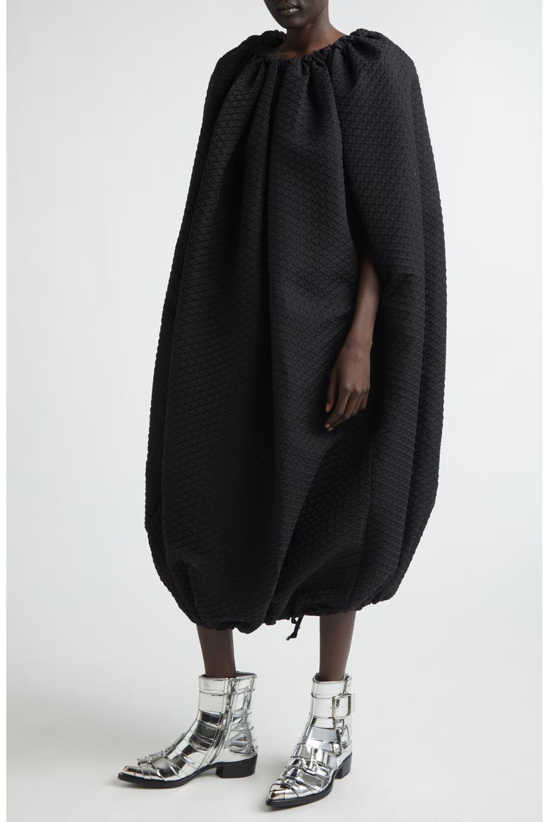 Gathered Diamond Jacquard Cocoon Dress, Alternate, color, BLACK
