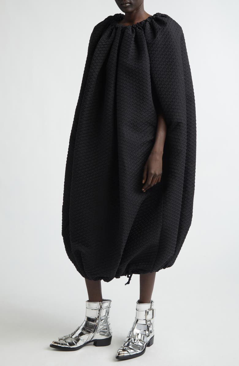 Comme des Garçons Gathered Diamond Jacquard Cocoon Dress, Alternate, color, Black