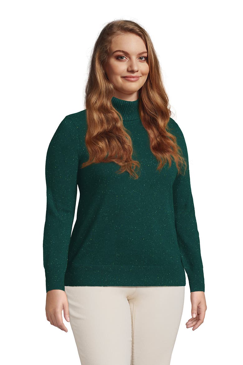Cashmere Turtleneck Sweater, Alternate, color, Bright Evergreen Donegal