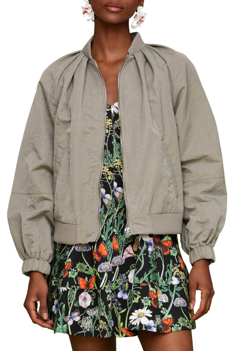 Pleated Balloon Bomber Jacket, Main, color, SAGE