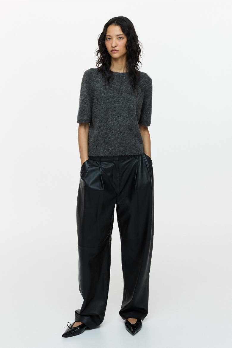 Fine-knit T-shirt, Alternate, color, Dark gray melange