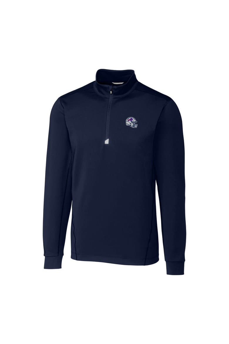 Men's Cutter & Buck  Navy Buffalo Bills Helmet Traverse Stretch Quarter-Zip Pullover Top, Alternate, color, Navy