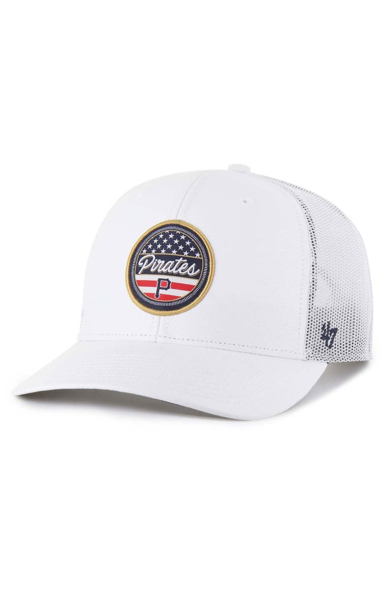 '47 Men's '47 White Pittsburgh Pirates Homage Adjustable Trucker Hat, Main, color, White