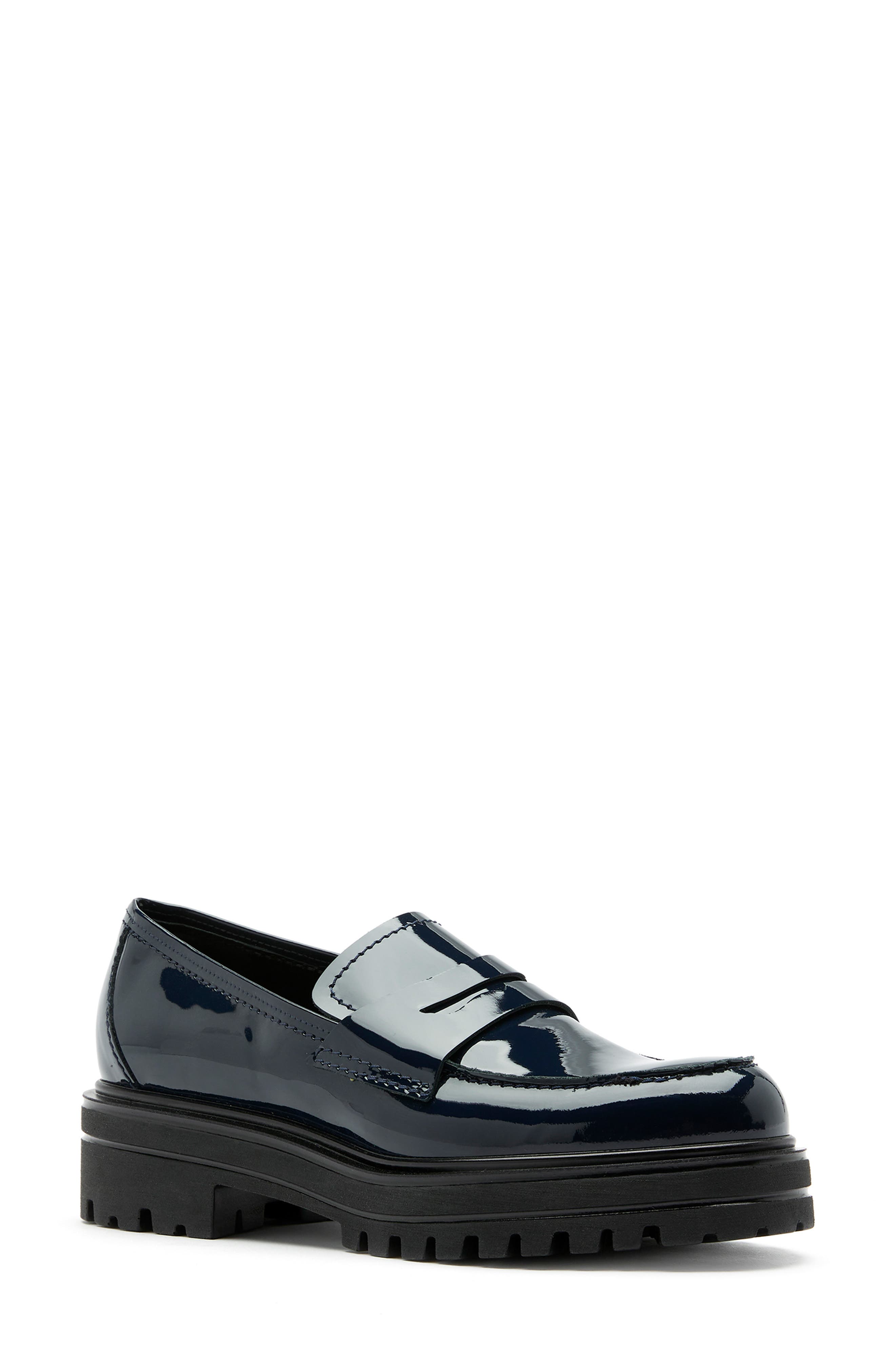 Reese City Dry™ Waterproof Platform Penny Loafer, Main, color, NAVY PATENT LEATHER