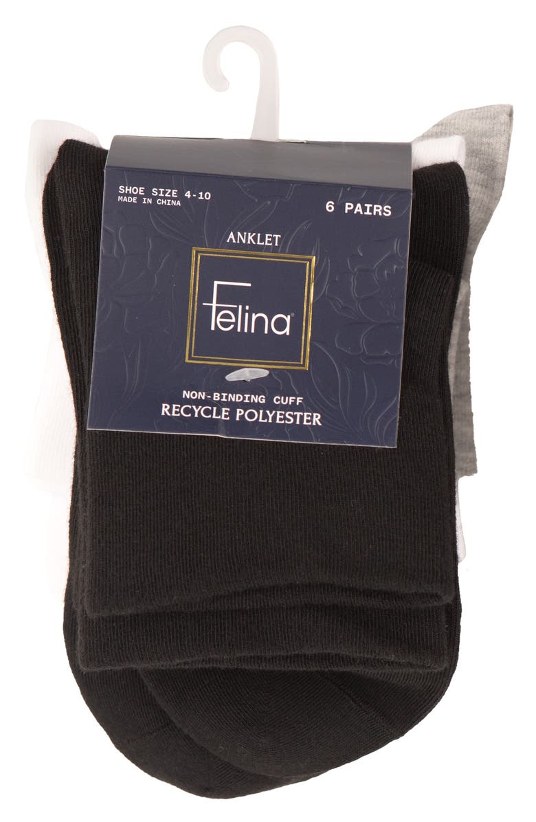 Felina Assorted 6-Pack Ankle Socks, Alternate, color, Black/ Heather/ White