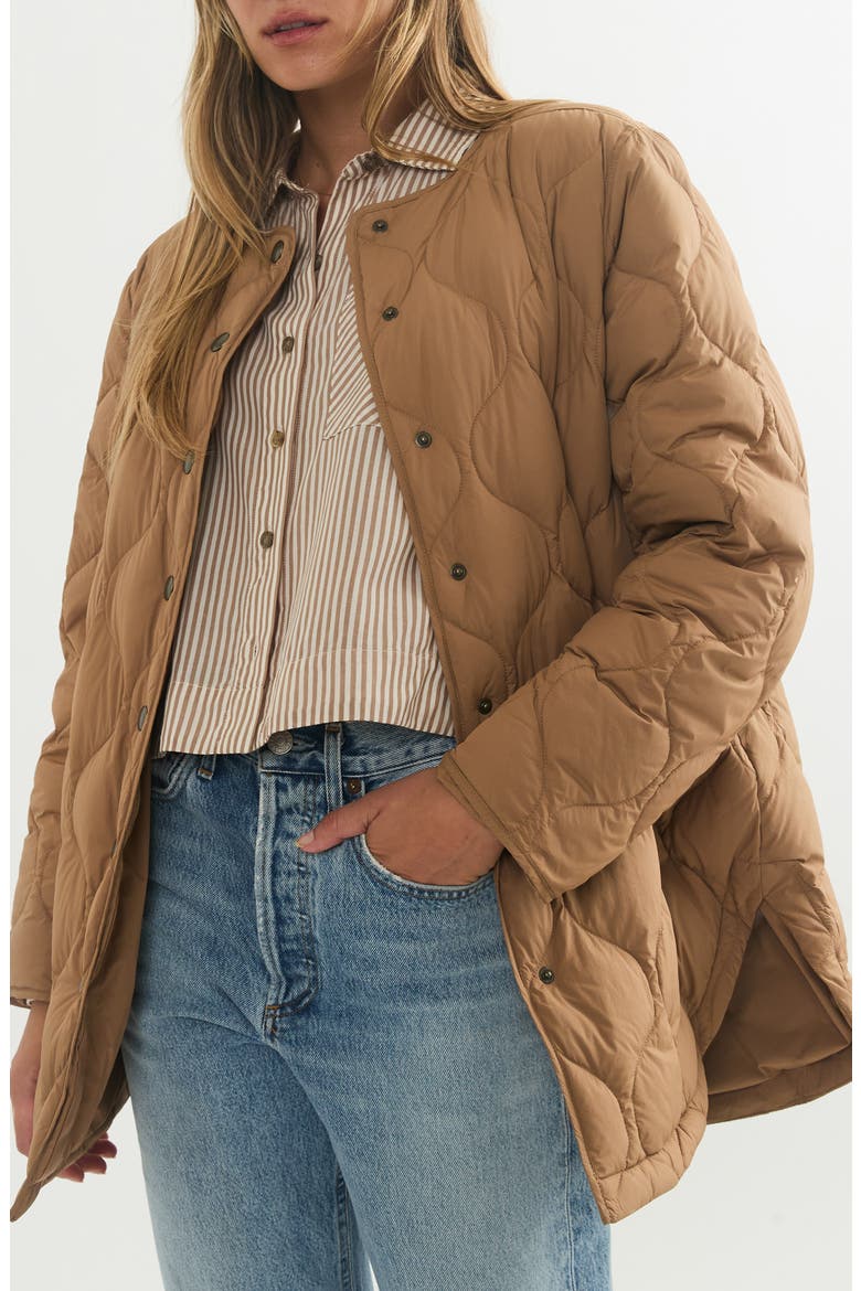 Collarless Quilted Coat, Main, color, CARAMEL