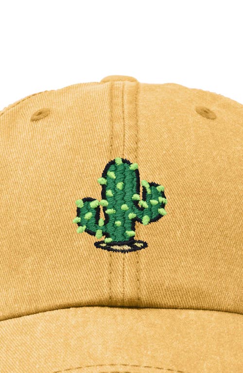 Dalix Cactus Embroidered Low Crown Cap In Washed Gold