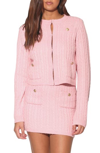 Walter Baker Giselle Cable Stitch Cardigan Sweater In Pink