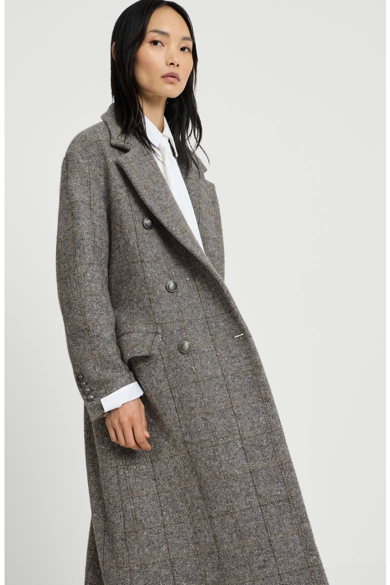 Techno alpaca check tweed coat with monili, Alternate, color, Dark Grey