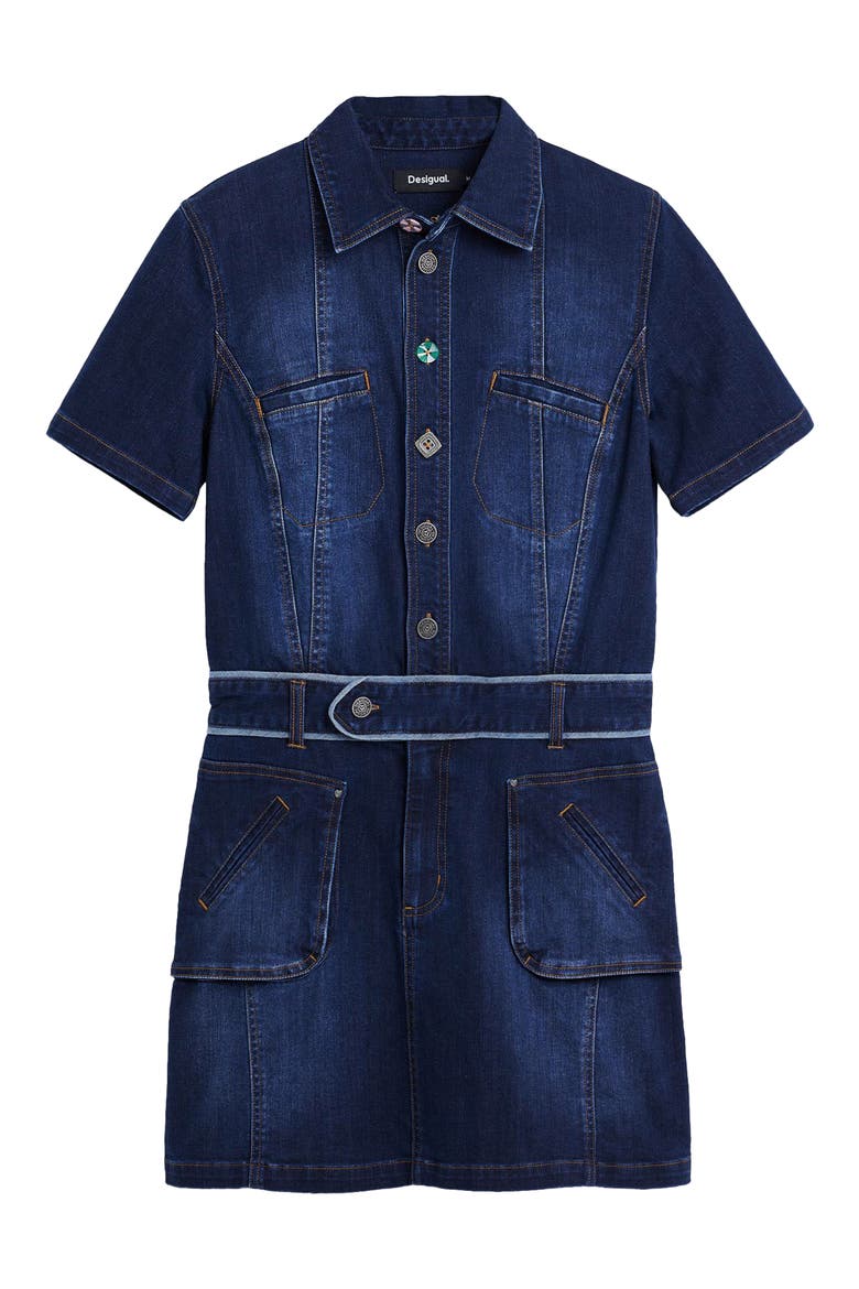 Belted Denim Mini Shirtdress, Alternate, color, DARK BLUE