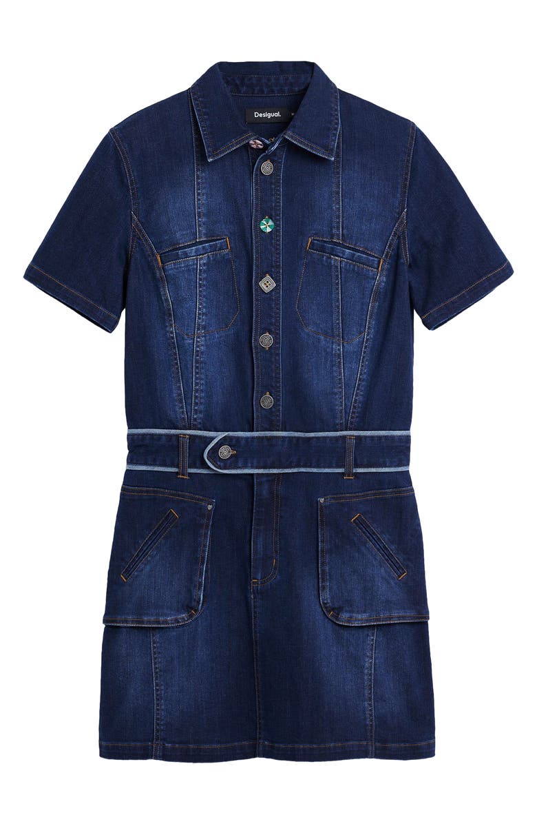 Desigual Belted Denim Mini Shirtdress, Alternate, color, Dark Blue