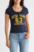 Madden Girl Short Sleeve Graphic Henley Tee