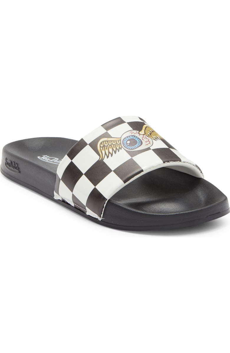 Von Dutch Domino Slide Sandal, Main, color, Black/ White