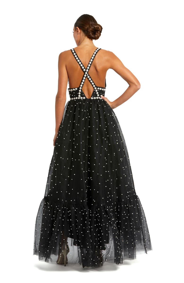 Mac Duggal Pearl Beaded High Low Gown, Alternate, color, Black Ivory