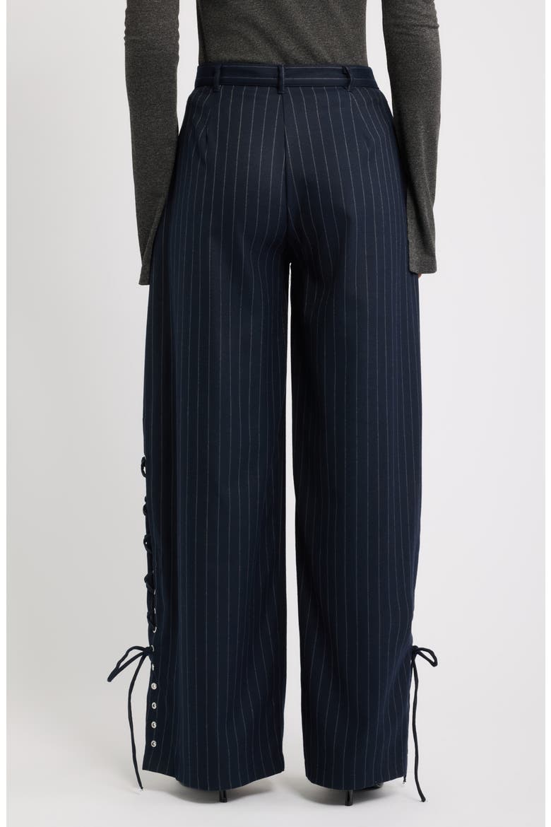 Delirio Lace-Up Wide Leg Pinstripe Pants, Alternate, color, NAVY
