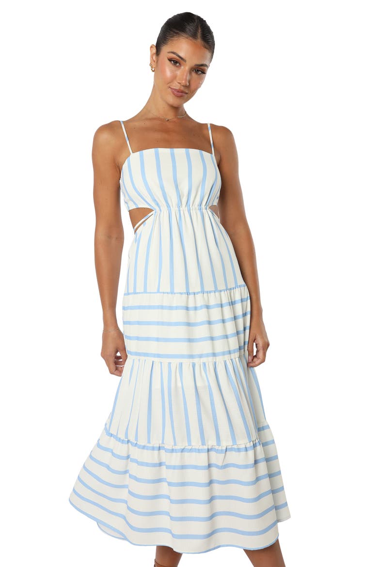 Evelin Stripe Cutout Midi Dress, Alternate, color, BLUE STRIPE