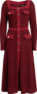 Black Halo Chiara Sequin Long Sleeve Midi Dress