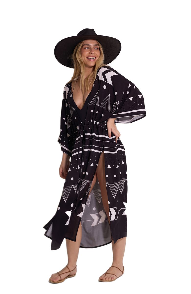 Gottex Beach Life Mist & Sand Robe Cover-Up, Main, color, Black-White