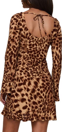 Halo Bias Cut Leopard Print Long Sleeve Minidress