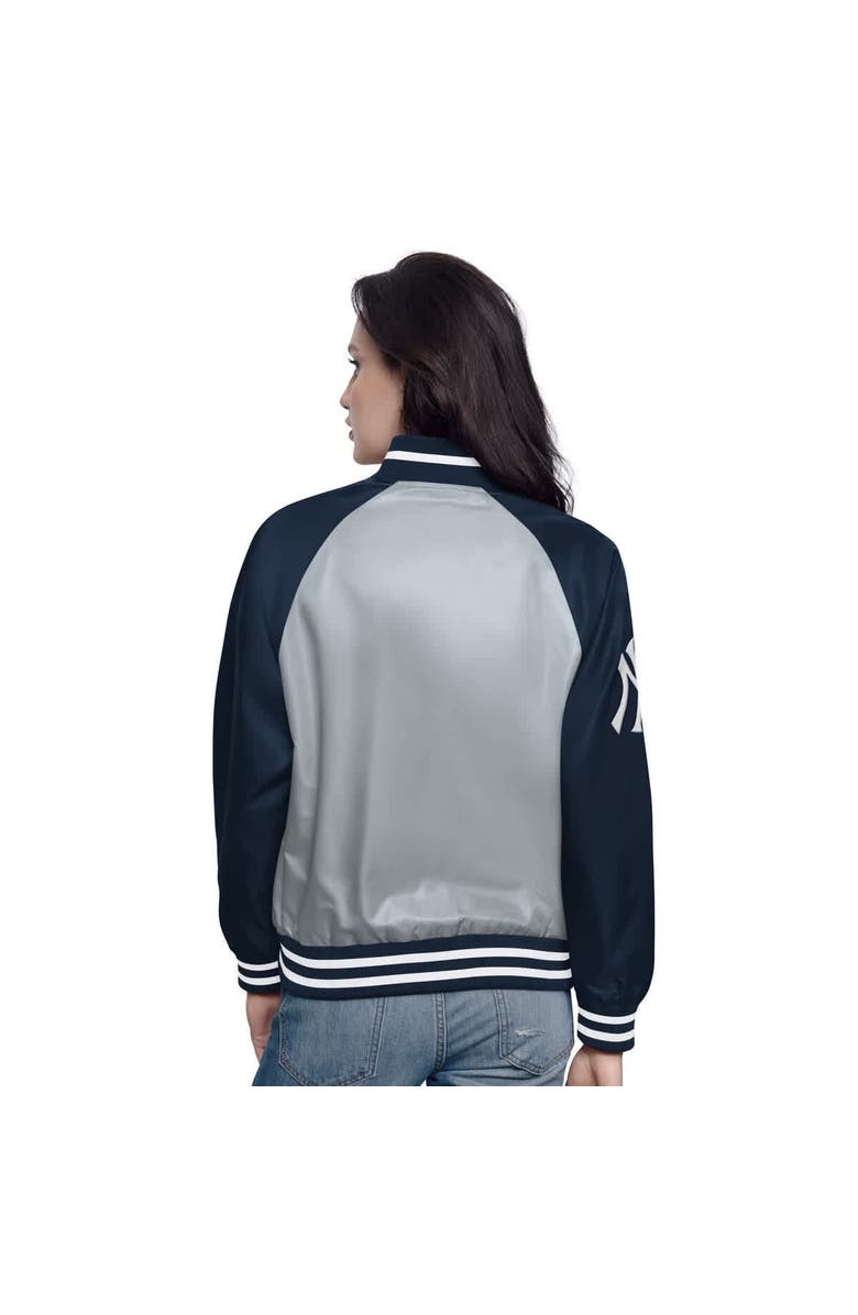 STARTER Women's Starter Gray/Navy New York Yankees Home Run Full-Snap Varsity Jacket, Alternate, color, Gray