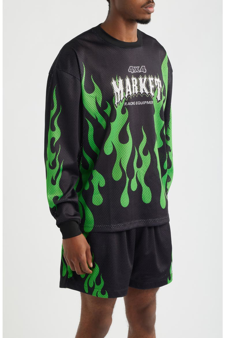 Toxic Flames Long Sleeve Mesh T-Shirt, Alternate, color, BLACK/ GREEN