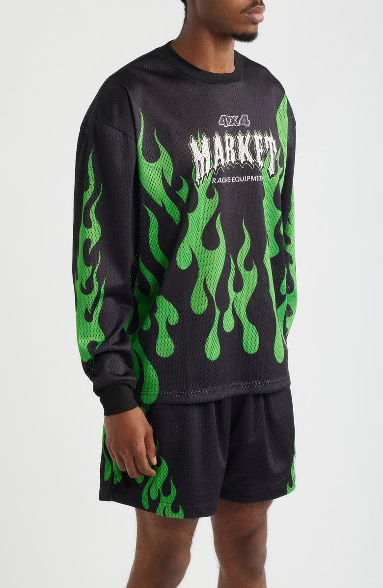MARKET Toxic Flames Long Sleeve Mesh T-Shirt, Alternate, color, Black/ Green