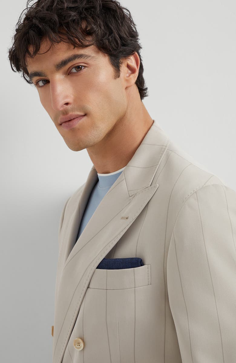 Brunello Cucinelli Double face silk pocket square, Alternate, color, Lead