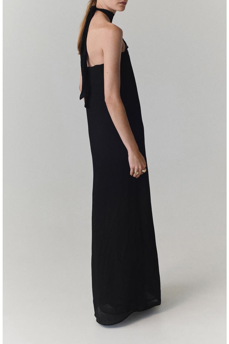 Halter Neck Maxi Dress with Floral Detail, Alternate, color, BLACK