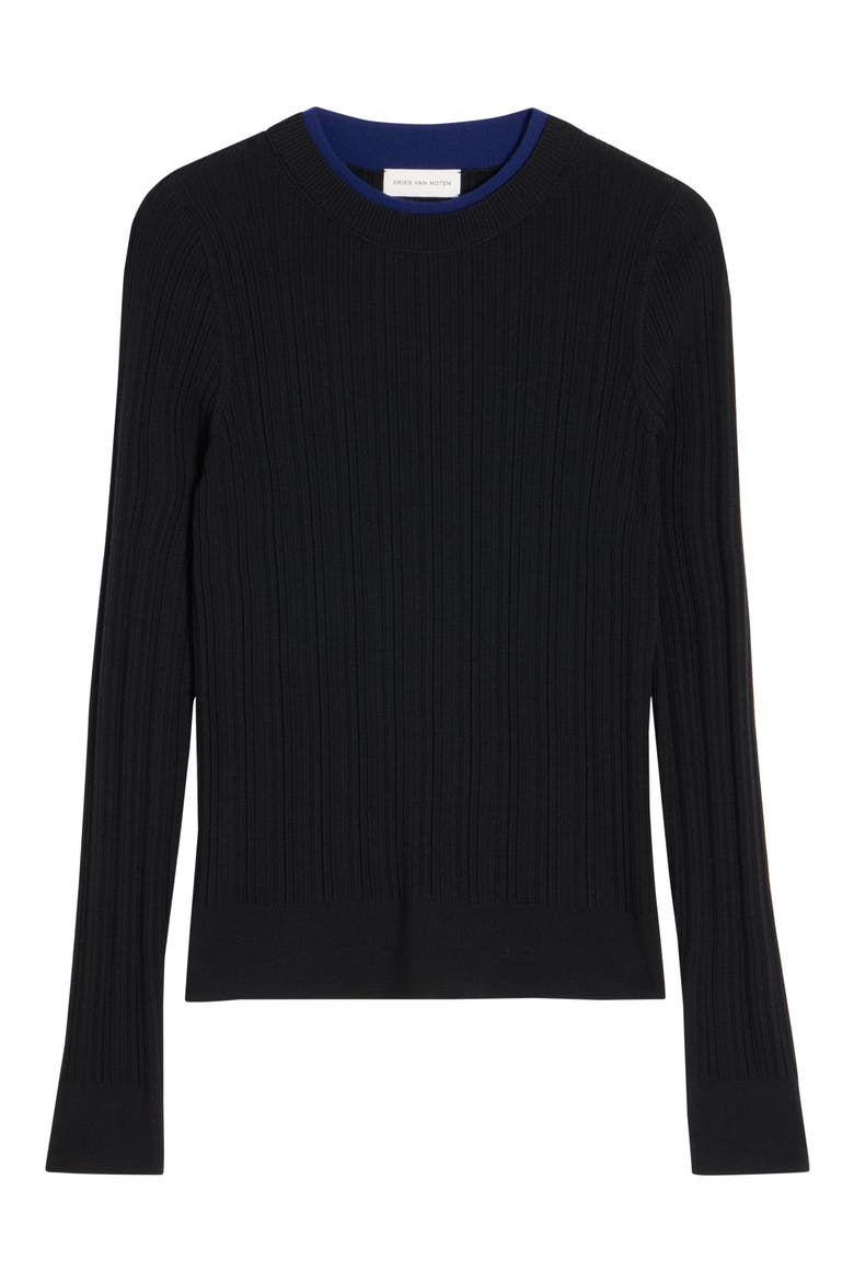 Motif Merino Wool Rib Sweater, Alternate, color, BLACK
