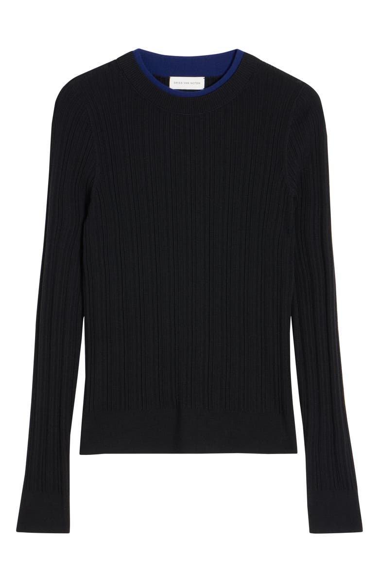 Dries Van Noten Motif Merino Wool Rib Sweater, Alternate, color, Black