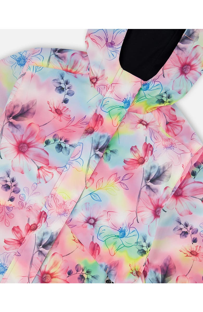 Deux par Deux Girl's 3-In-1 Mid-Season Outerwear Set With Printed Jacket Black And Multicolored Flowers, Alternate, color, 