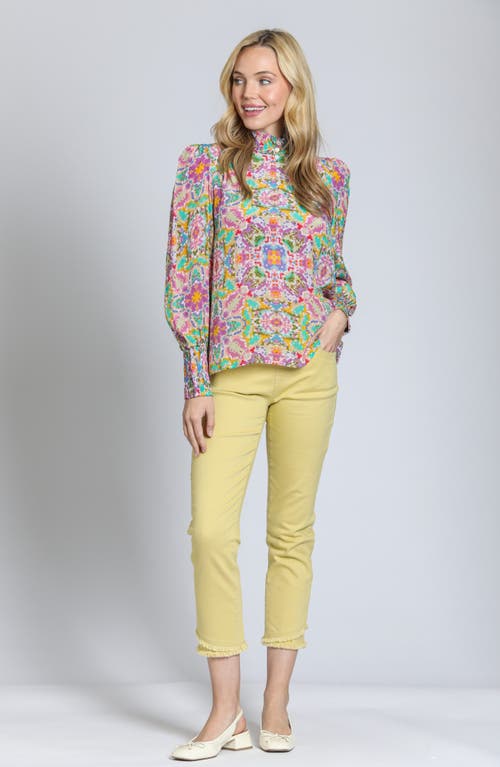 Apny Print High Neck Shirt In Pink Multi