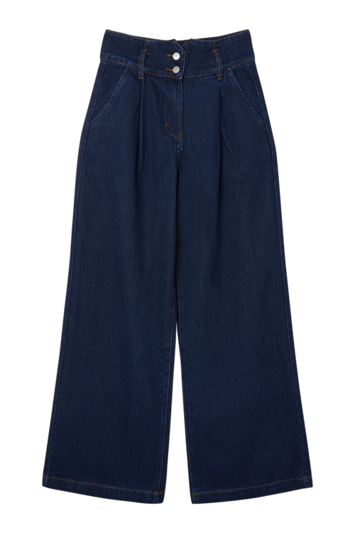 Karen Millen Denim Wide Leg Trousers In Blue