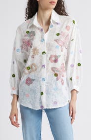 NIKKI LUND Emma Embellished Semisheer Button-Up Shirt