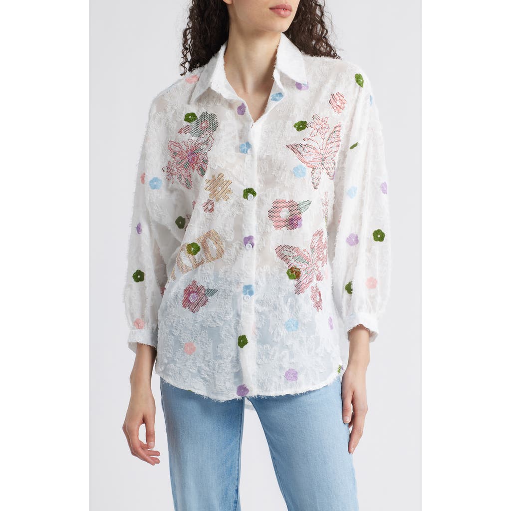 NIKKI LUND NIKKI LUND EMMA EMBELLISHED SEMISHEER BUTTON-UP SHIRT