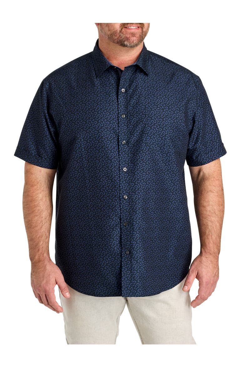 Big & Tall Microfiber Abstract Print Sport Shirt, Main, color, BLACK