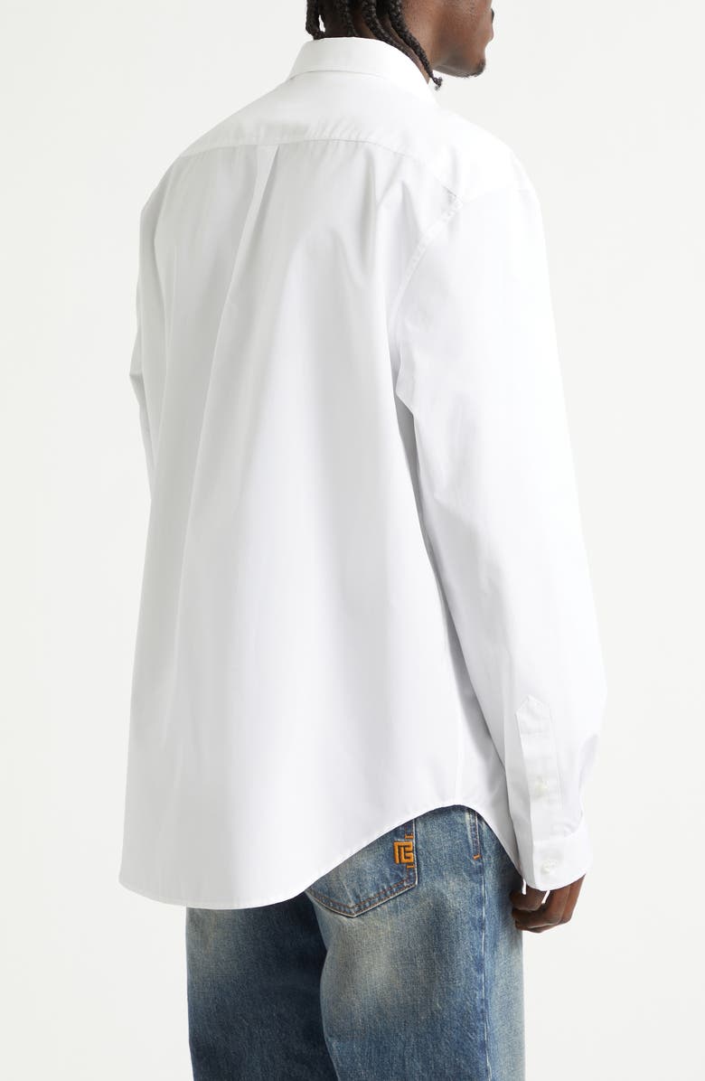 Balmain Cotton Poplin Button-Down Shirt, Alternate, color, Optical White